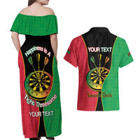 Personalised Vanuatu Darts Couples Matching Off Shoulder Maxi Dress and Hawaiian Shirt Happiness Is A Tight Threesome Sand Drawing Art