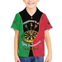Personalised Vanuatu Darts Family Matching Long Sleeve Bodycon Dress and Hawaiian Shirt Happiness Is A Tight Threesome Sand Drawing Art LT14 Son's Shirt Red - Polynesian Pride