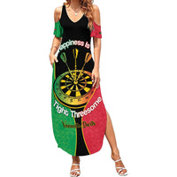 Personalised Vanuatu Darts Family Matching Summer Maxi Dress and Hawaiian Shirt Happiness Is A Tight Threesome Sand Drawing Art LT14 Mom's Dress Red - Polynesian Pride