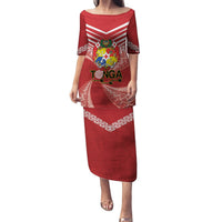 Tonga Darts Puletasi Tongan Ngatu Pattern LT14 Long Dress Red - Polynesian Pride