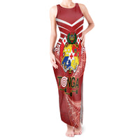 Tonga Darts Tank Maxi Dress Tongan Ngatu Pattern LT14 Women Red - Polynesian Pride