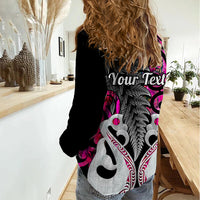 Personalised New Zealand Women Casual Shirt Te Manaia Mangopare Maori And Fern Pink Style LT14 - Polynesian Pride