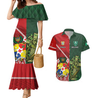 Custom Tonga And Ireland Rugby Couples Matching Mermaid Dress and Hawaiian Shirt Ikale Tahi With Shamrocks LT14 Red - Polynesian Pride
