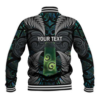 Personalised New Zealand Toki Baseball Jacket Silver Fern Mix Aotearoa Maori Pattern