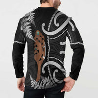 New Zealand Maripi Button Sweatshirt Silver Fern Mix Aotearoa Maori Pattern