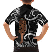 New Zealand Maripi Family Matching Off The Shoulder Long Sleeve Dress and Hawaiian Shirt Silver Fern Mix Aotearoa Maori Pattern