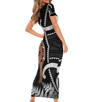 New Zealand Maripi Family Matching Short Sleeve Bodycon Dress and Hawaiian Shirt Silver Fern Mix Aotearoa Maori Pattern