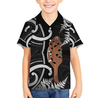 New Zealand Maripi Family Matching Summer Maxi Dress and Hawaiian Shirt Silver Fern Mix Aotearoa Maori Pattern LT14 Son's Shirt Black - Polynesian Pride