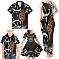 New Zealand Maripi Family Matching Tank Maxi Dress and Hawaiian Shirt Silver Fern Mix Aotearoa Maori Pattern
