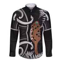 New Zealand Maripi Long Sleeve Button Shirt Silver Fern Mix Aotearoa Maori Pattern