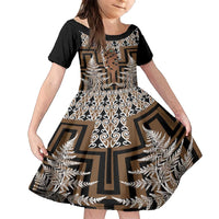 New Zealand Family Matching Long Sleeve Bodycon Dress and Hawaiian Shirt Maori Maripi Knife With Poutama Art LT14 Daughter's Dress Brown - Polynesian Pride