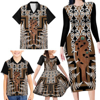 New Zealand Family Matching Long Sleeve Bodycon Dress and Hawaiian Shirt Maori Maripi Knife With Poutama Art LT14 - Polynesian Pride