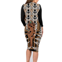 New Zealand Family Matching Long Sleeve Bodycon Dress and Hawaiian Shirt Maori Maripi Knife With Poutama Art LT14 - Polynesian Pride