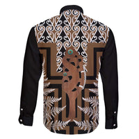 New Zealand Family Matching Off The Shoulder Long Sleeve Dress and Hawaiian Shirt Maori Maripi Knife With Poutama Art