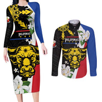 Personalised Philippines Carabao Couples Matching Long Sleeve Bodycon Dress and Long Sleeve Button Shirt Filipino Sun Mix Sampaguita Flower
