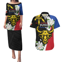 Personalised Philippines Carabao Couples Matching Puletasi and Hawaiian Shirt Filipino Sun Mix Sampaguita Flower