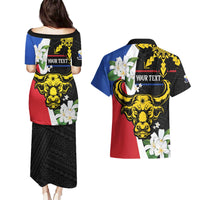 Personalised Philippines Carabao Couples Matching Puletasi and Hawaiian Shirt Filipino Sun Mix Sampaguita Flower