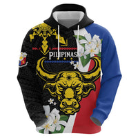 Personalised Philippines Carabao Zip Hoodie Filipino Sun Mix Sampaguita Flower