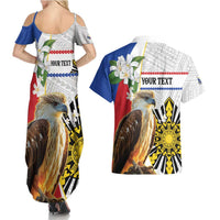Personalised Philippines Eagle Couples Matching Summer Maxi Dress and Hawaiian Shirt Filipino Sun Mix Sampaguita Flower
