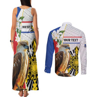 Personalised Philippines Eagle Couples Matching Tank Maxi Dress and Long Sleeve Button Shirt Filipino Sun Mix Sampaguita Flower