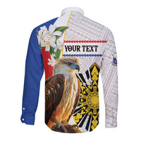 Personalised Philippines Eagle Long Sleeve Button Shirt Filipino Sun Mix Sampaguita Flower