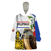 Personalised Philippines Eagle Wearable Blanket Hoodie Filipino Sun Mix Sampaguita Flower