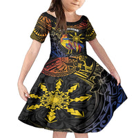 Philippines Sarimanok Family Matching Summer Maxi Dress and Hawaiian Shirt Papanok Legendary Bird Okir Polynesian Pattern LT14 Daughter's Dress Black - Polynesian Pride