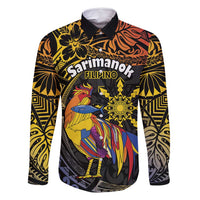 Philippines Sarimanok Family Matching Summer Maxi Dress and Hawaiian Shirt Papanok Legendary Bird Okir Polynesian Pattern LT14 Dad's Shirt - Long Sleeve Black - Polynesian Pride