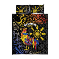 Philippines Sarimanok Quilt Bed Set Papanok Legendary Bird Okir Polynesian Pattern