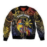 Philippines Sarimanok Sleeve Zip Bomber Jacket Papanok Legendary Bird Okir Polynesian Pattern