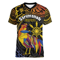 Philippines Sarimanok Women V-Neck T-Shirt Papanok Legendary Bird Okir Polynesian Pattern