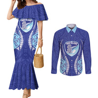 Northland 2026 Rugby Custom Couples Matching Mermaid Dress and Long Sleeve Button Shirt NZ Maori Silver Fern LT14 Blue - Polynesian Pride