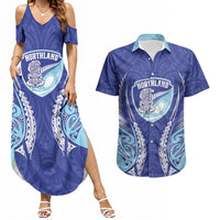 Northland 2026 Rugby Custom Couples Matching Summer Maxi Dress and Hawaiian Shirt NZ Maori Silver Fern LT14 Blue - Polynesian Pride
