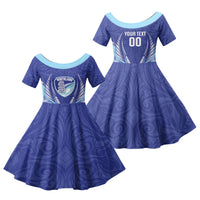 Northland 2026 Rugby Custom Family Matching Off Shoulder Maxi Dress and Hawaiian Shirt NZ Maori Silver Fern LT14 Daughter's Dress Blue - Polynesian Pride