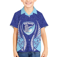 Northland 2026 Rugby Custom Family Matching Short Sleeve Bodycon Dress and Hawaiian Shirt NZ Maori Silver Fern LT14 Son's Shirt Blue - Polynesian Pride