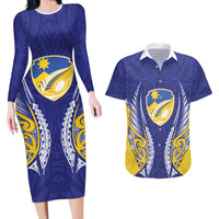 Otago 2026 Rugby Custom Couples Matching Long Sleeve Bodycon Dress and Hawaiian Shirt NZ Maori Silver Fern LT14 Blue - Polynesian Pride