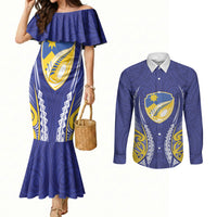 Otago 2026 Rugby Custom Couples Matching Mermaid Dress and Long Sleeve Button Shirt NZ Maori Silver Fern LT14 Blue - Polynesian Pride