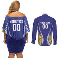 Otago 2026 Rugby Custom Couples Matching Off Shoulder Short Dress and Long Sleeve Button Shirt NZ Maori Silver Fern LT14 - Polynesian Pride