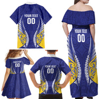Otago 2026 Rugby Custom Family Matching Off Shoulder Maxi Dress and Hawaiian Shirt NZ Maori Silver Fern LT14 Mom's Dress Blue - Polynesian Pride