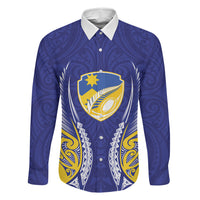 Otago 2026 Rugby Custom Family Matching Off Shoulder Maxi Dress and Hawaiian Shirt NZ Maori Silver Fern LT14 Daughter's Dress Blue - Polynesian Pride
