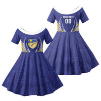 Otago 2026 Rugby Custom Family Matching Off Shoulder Short Dress and Hawaiian Shirt NZ Maori Silver Fern LT14 Daughter's Dress Blue - Polynesian Pride