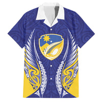 Otago 2026 Rugby Custom Family Matching Tank Maxi Dress and Hawaiian Shirt NZ Maori Silver Fern LT14 Dad's Shirt - Short Sleeve Blue - Polynesian Pride