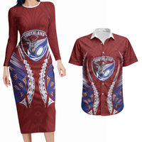 Southland 2026 Rugby Custom Couples Matching Long Sleeve Bodycon Dress and Hawaiian Shirt NZ Maori Silver Fern LT14 Maroon - Polynesian Pride