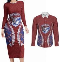 Southland 2026 Rugby Custom Couples Matching Long Sleeve Bodycon Dress and Long Sleeve Button Shirt NZ Maori Silver Fern LT14 Maroon - Polynesian Pride