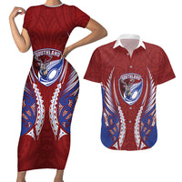 Southland 2026 Rugby Custom Couples Matching Short Sleeve Bodycon Dress and Hawaiian Shirt NZ Maori Silver Fern LT14 Maroon - Polynesian Pride