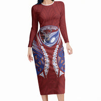 Southland 2026 Rugby Custom Long Sleeve Bodycon Dress NZ Maori Silver Fern LT14 Long Dress Maroon - Polynesian Pride