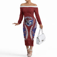 Southland 2026 Rugby Custom Off The Shoulder Long Sleeve Dress NZ Maori Silver Fern LT14 Women Maroon - Polynesian Pride