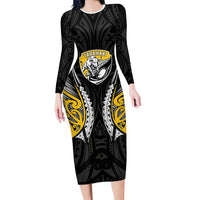 Taranaki 2026 Rugby Custom Family Matching Long Sleeve Bodycon Dress and Hawaiian Shirt NZ Maori Silver Fern LT14 Mom's Dress Black - Polynesian Pride