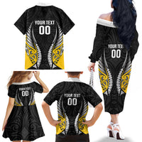 Taranaki 2026 Rugby Custom Family Matching Off The Shoulder Long Sleeve Dress and Hawaiian Shirt NZ Maori Silver Fern LT14 - Polynesian Pride