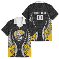 Taranaki 2026 Rugby Custom Family Matching Off Shoulder Maxi Dress and Hawaiian Shirt NZ Maori Silver Fern LT14 Dad's Shirt - Short Sleeve Black - Polynesian Pride